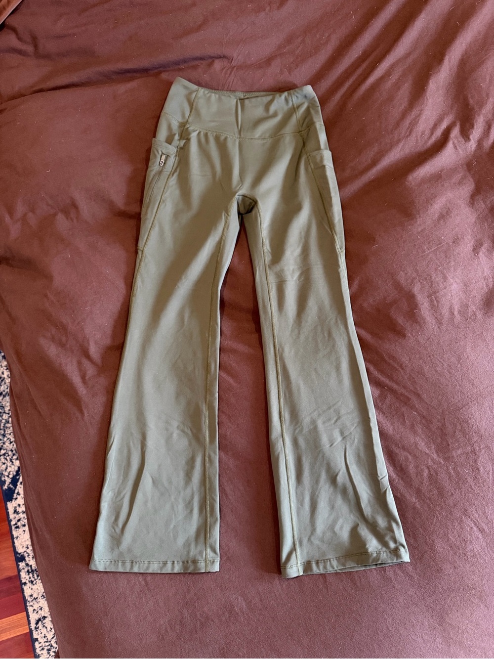 Baleaf Olive Green Fleece-Lined Flared Leggings